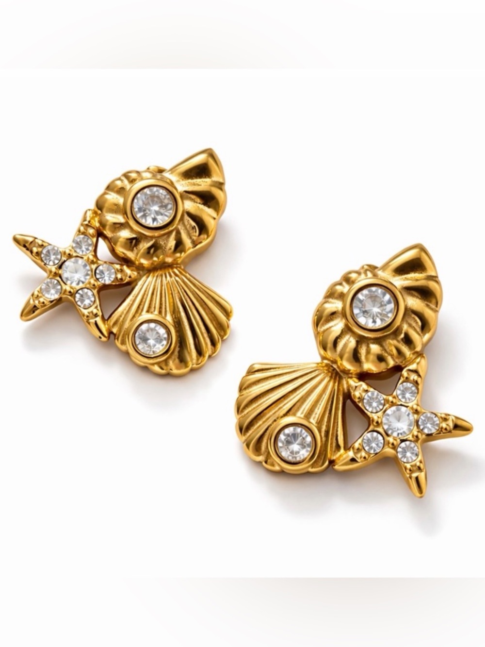 Gold Starfish and Shell Earrings